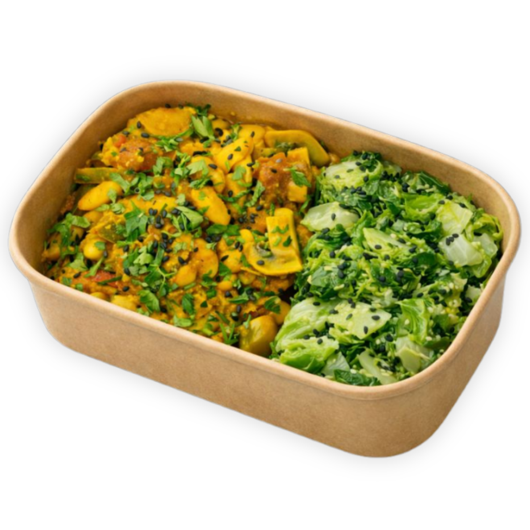 Caldeirada de Feijão Branco e Cogumelos com Batata, Pimentos e Couve-coração