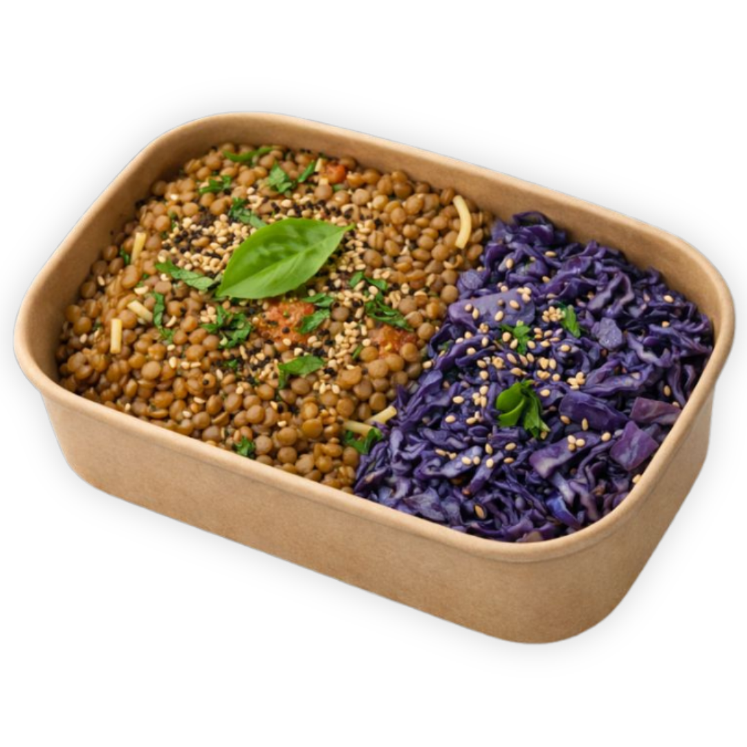 Ragu de Lentilhas e Tomate Seco com Fusilli SG e Couve-roxa