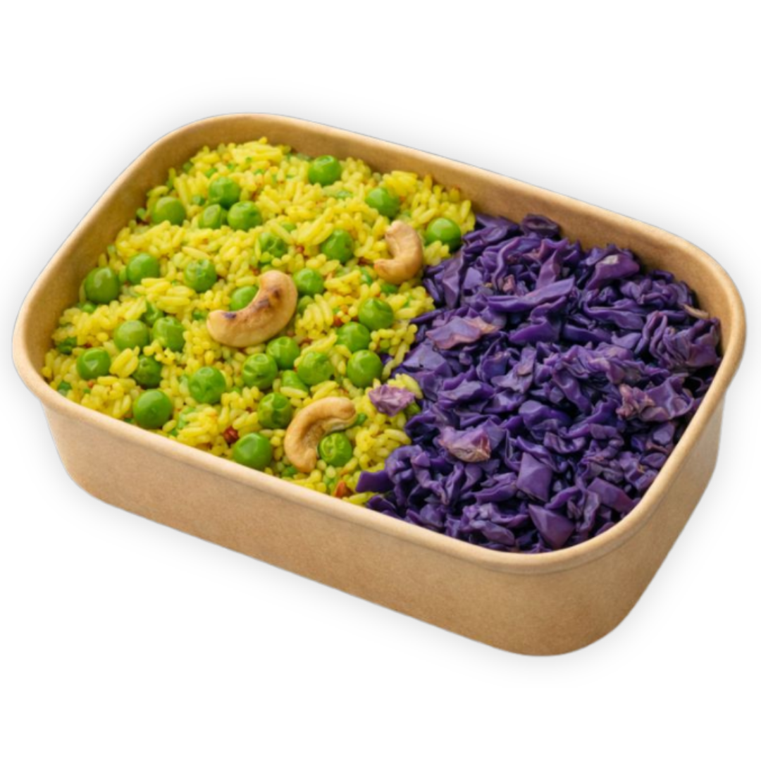 Thai de Ervilhas e Côco com Arroz Semi-integral e Couve-roxa