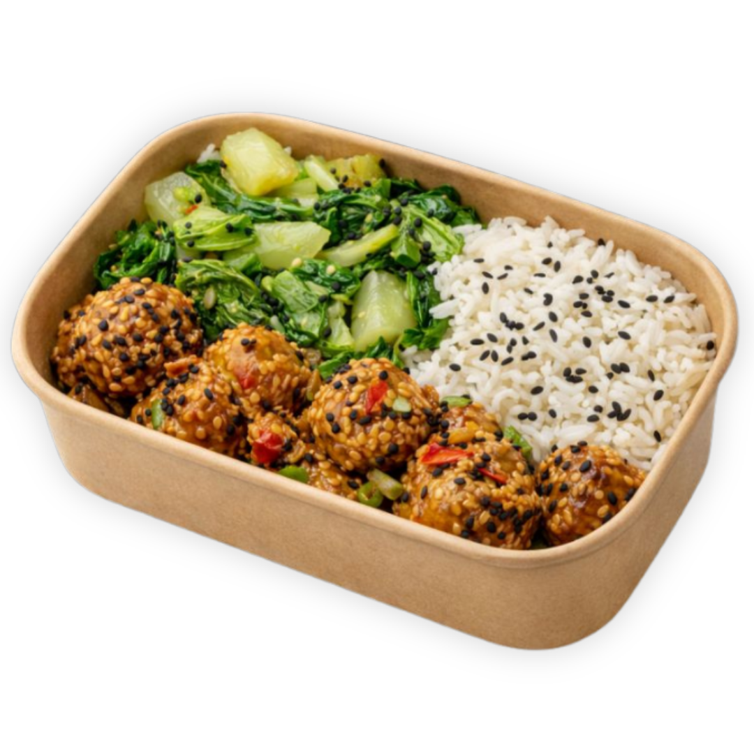 Tofu Hoisin de Caju e Pimento Vermelho com Basmati de Lima e Couve-coração